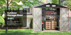[Metal Storage Shed] 8x6ft (7.33'x5.28' Base, No Floor), 6 X 4ft, 10x12ft, 10x14ft, Metal Steel Outdoor Storage Shed with Air Vent & Lockable Doors, for Garden, Patio And Backyard, Tools, Bike