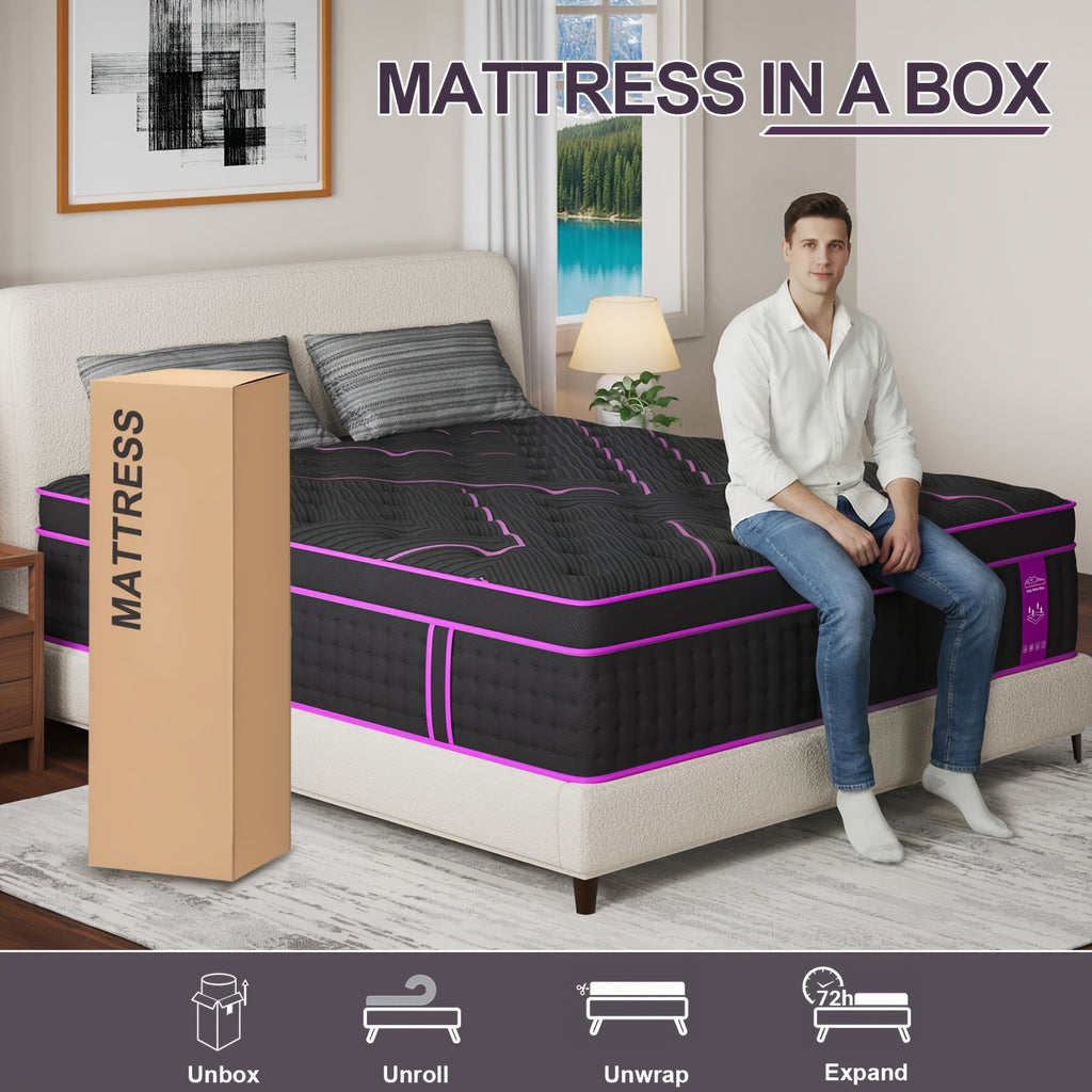 12-Inch/14-Inch Hybrid Mattress, Twn, Full Queen &King Sizes, Ergonomic Support, Individually Wrapped Springs & Memory Foam, Medium Firm