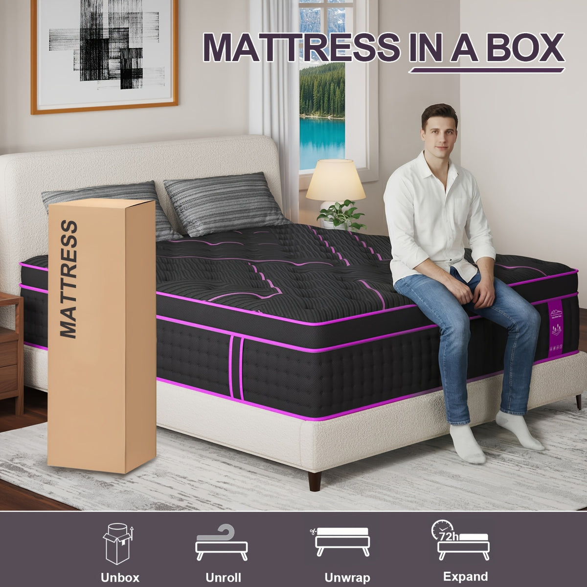 12-Inch/14-Inch Hybrid Mattress, Twn, Full Queen &King Sizes, Ergonomic Support, Individually Wrapped Springs & Memory Foam, Medium Firm