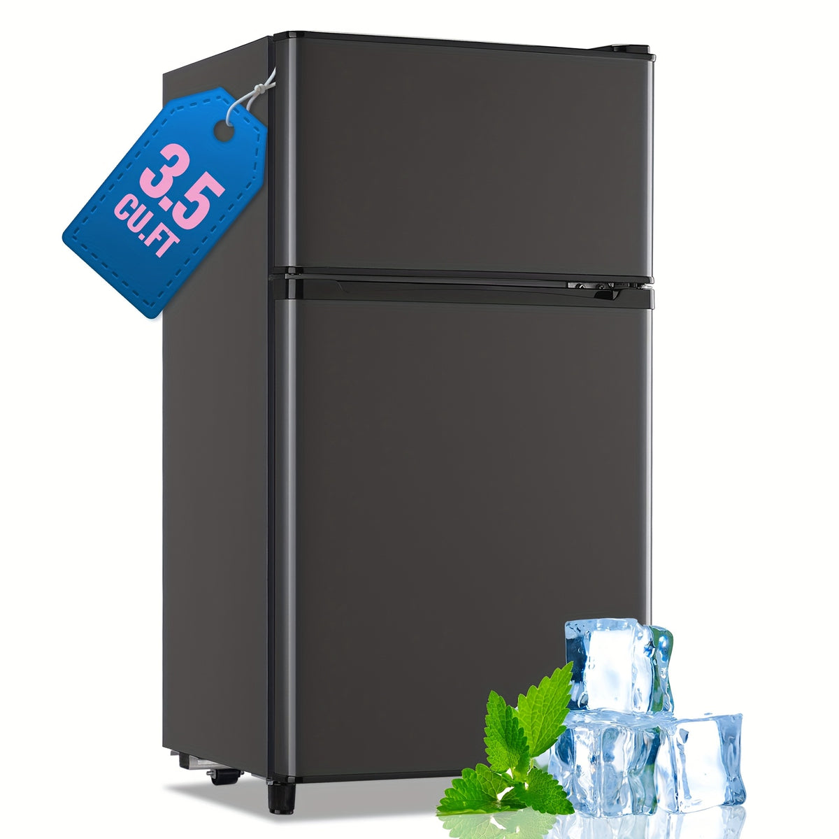 WANAI Double Door Small Refrigerator with Freezer-On-Top, 3.5 Cubic Feet Mini Fridge with 7-Level Adjustable Thermostat for Office, Dorm, Bedroom, Home And Apartment
