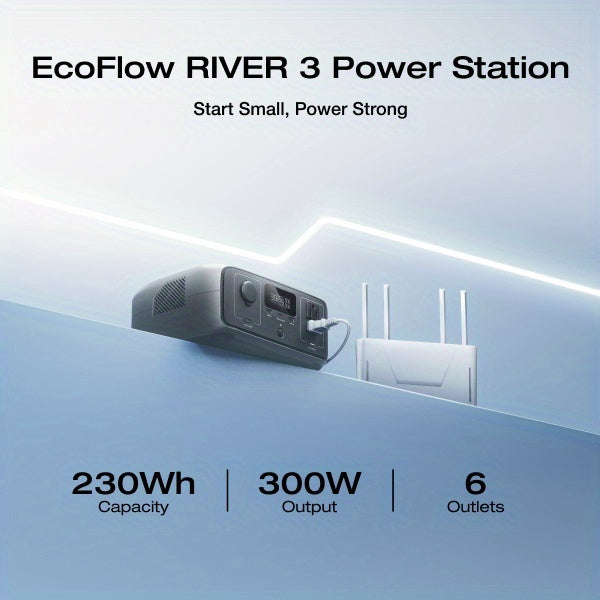 EF ECOFLOW 230Wh Portable Power Station, River 3 230 Lifepo4 Battery Power Station, 300W Up to 600W AC Output, <20 MS UPS & <30 DB, 1Hr Fast Charging Solar Generator for Outdoor/Camping/Home Use