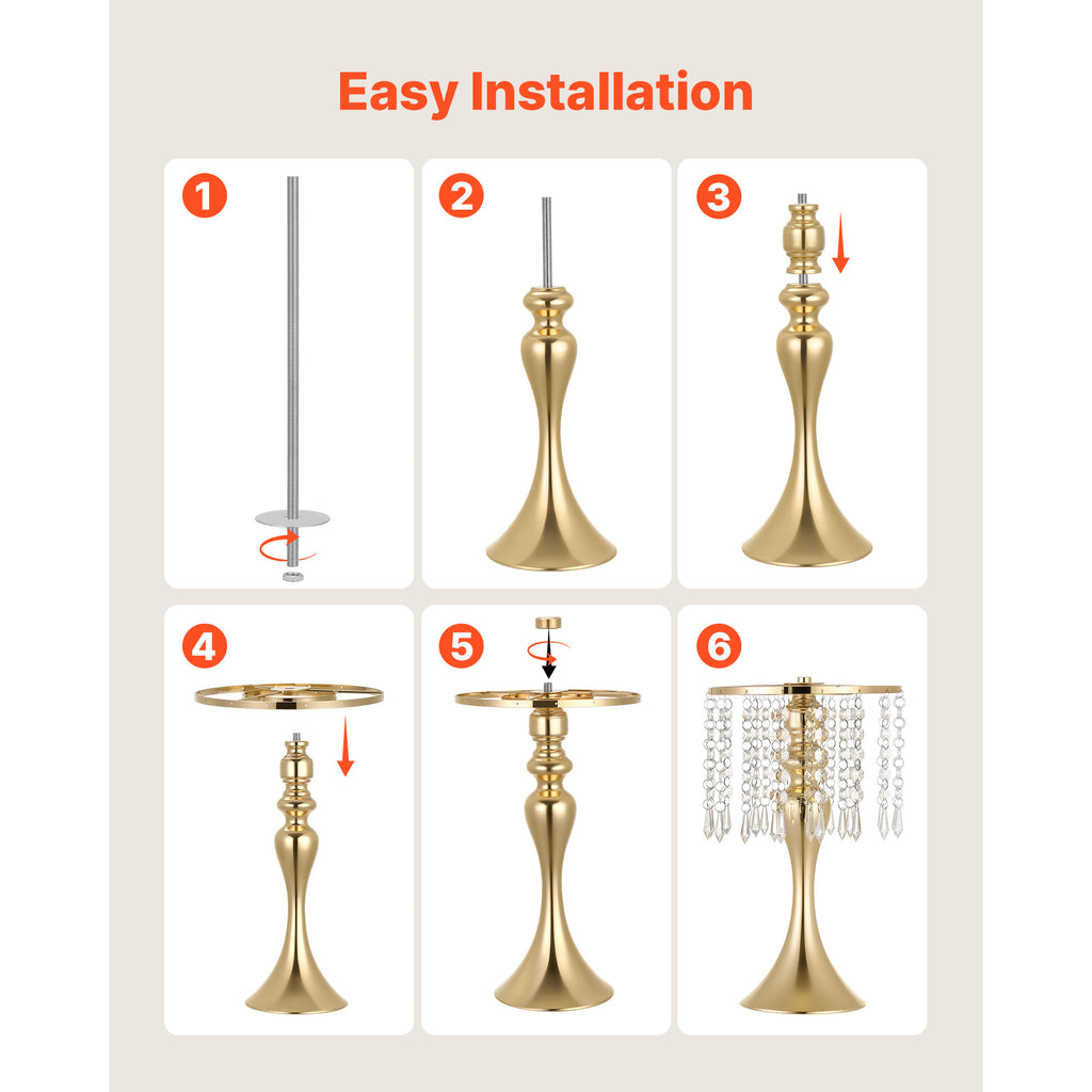 VEVOR 20 PCS Wedding Flower Vase, 13.4 in Tall Flower Table Centerpieces, Crystal Banquet Vases Easy Installation, Electroplated Finish, Versatile Arrangement Stand for Party Events Home Decor, Gold
