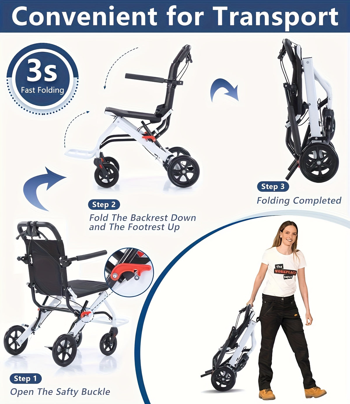 Aevi Ultra-Light Folding Portable Wheelchair for the Elderly, Portable Wheelchair for Adults and Children, Load Capacity 220 Lbs, Suitable for the Elderly, Adults, and Seniors for Outings, Can Be Placed in the Trunk