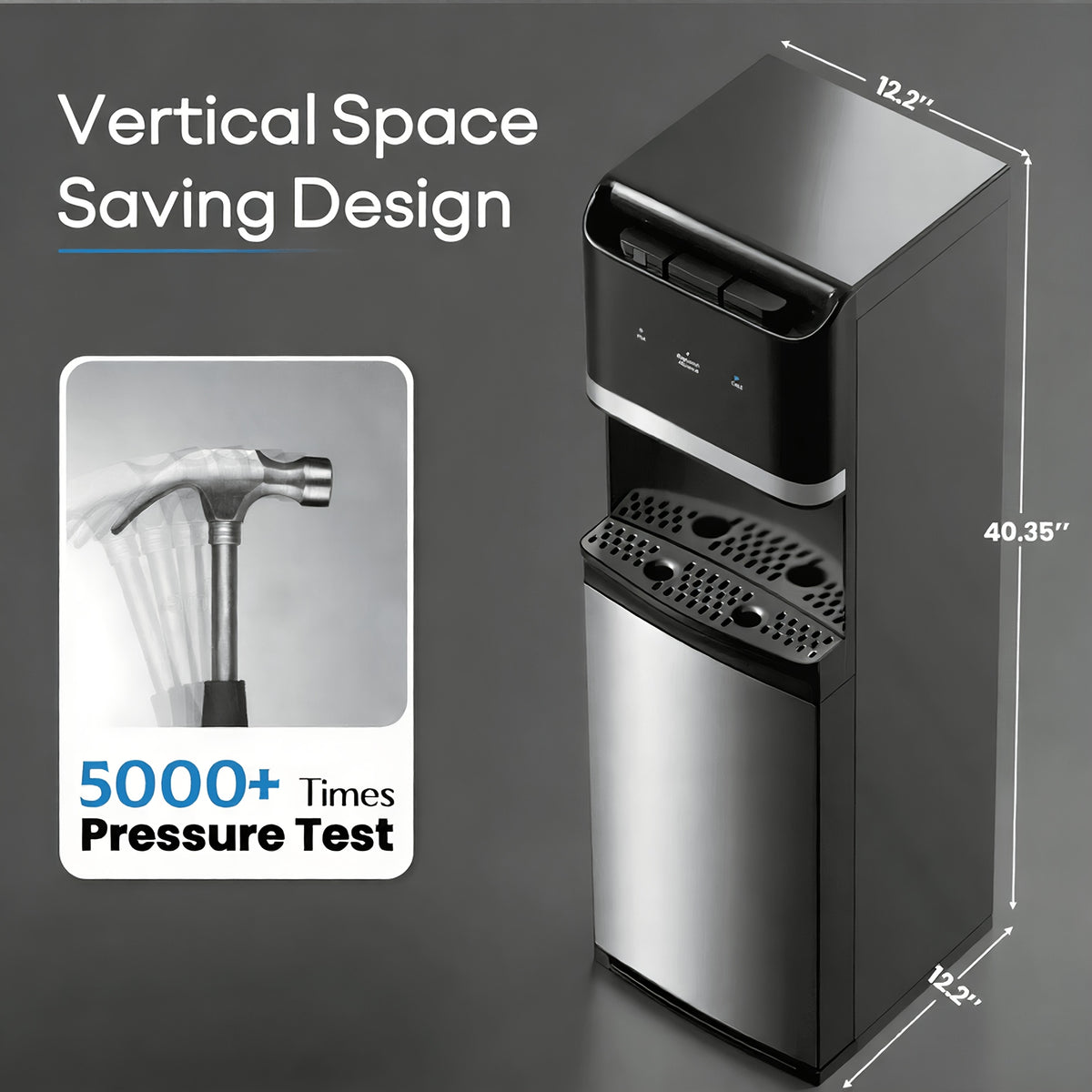 GUNJI 110V Bottom-Mounted Water Cooler Dispenser for 5-Gallon Bottles, with Hot, Cold, and Room Temperature Indicator Lights, Designed Specifically for Homes, Apartments, and Offices