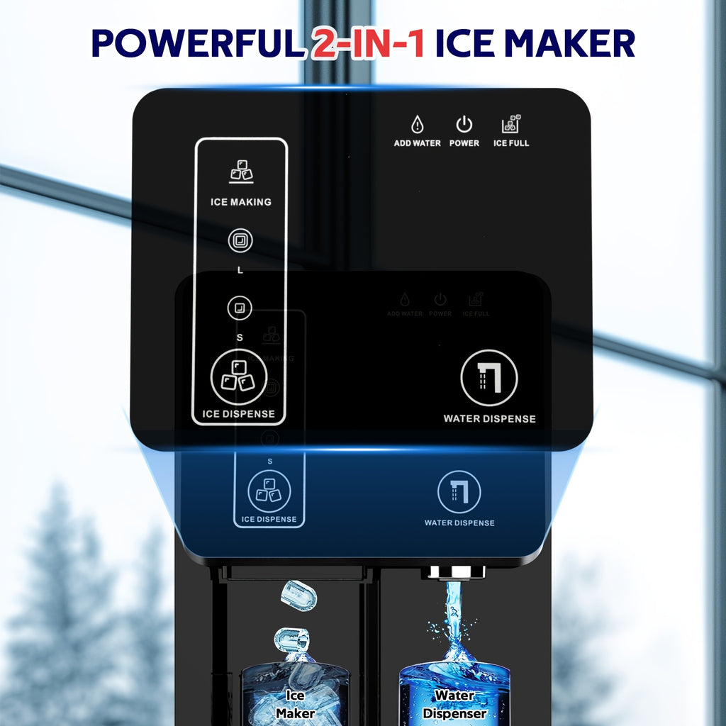 [Portable Ice Maker] Advwin 2-in-1 Ice Maker With Water Dispenser, Nugget & Bullet Ice Maker Countertop, 33 Lbs/24H, Ice Ready In 6 Minutes, 3.5L Water Tank, One-Touch Operation, Portable For Home Kitchen & Office