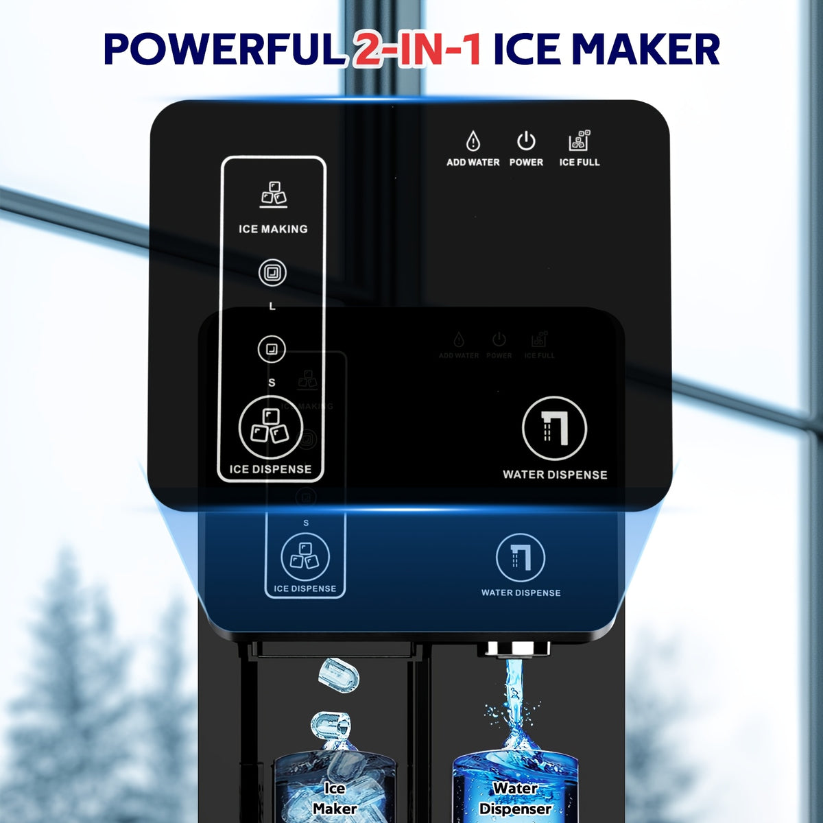 [Portable Ice Maker] Advwin 2-in-1 Ice Maker With Water Dispenser, Nugget & Bullet Ice Maker Countertop, 33 Lbs/24H, Ice Ready In 6 Minutes, 3.5L Water Tank, One-Touch Operation, Portable For Home Kitchen & Office