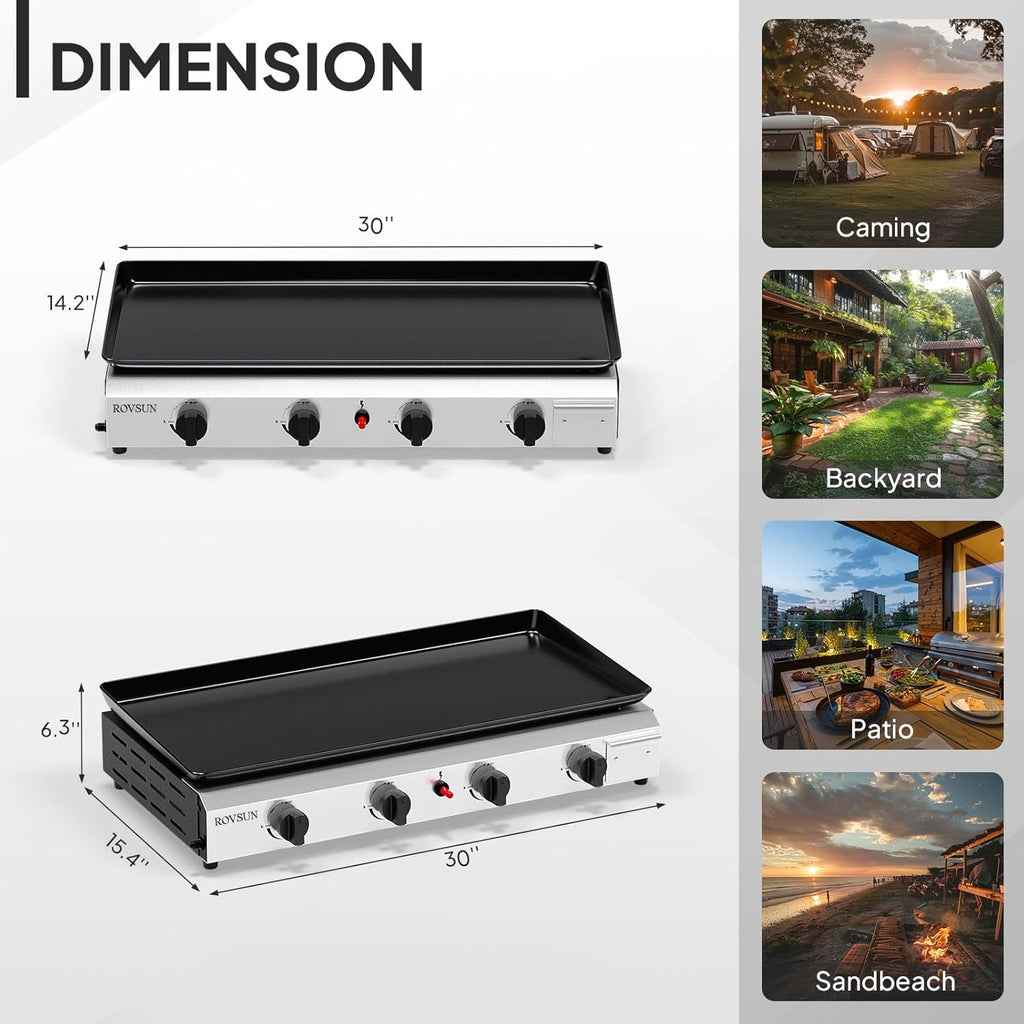 Portable Propane Griddle by MEFEIR — Four Adjustable Burners, 426-Square-Inch Cooktop and Piezo Ignition