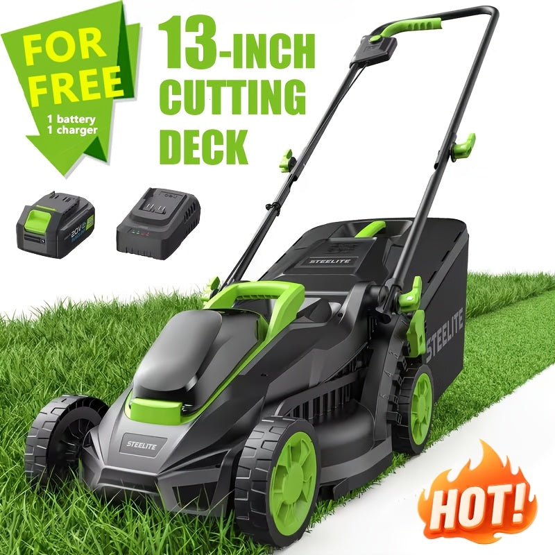 Deli Steelite 17"/13" Cordless Lawn Mower, 21V Battery Powered Walk-Behind Push Mowers, Electric Lawn Mowers With Brushless Motor, 2-in-1 Mulching & Bagging, 6/5 Heights Adjustment, 1*4.0 Battery Or 2*4.0 Batteries