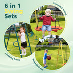 Swing Sets For Backyard With Saucer Swing, Belt Swing, Glider, Climbing Rope, Climbing Ladder, Basketball Rim, 6 In 1 Swing Set