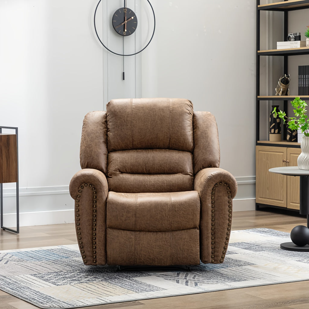 Faux Leather Recliner Chair, Classic And Traditional Manual Recliner Chair with Comfortable Arms And Back Single Sofa for Living Room