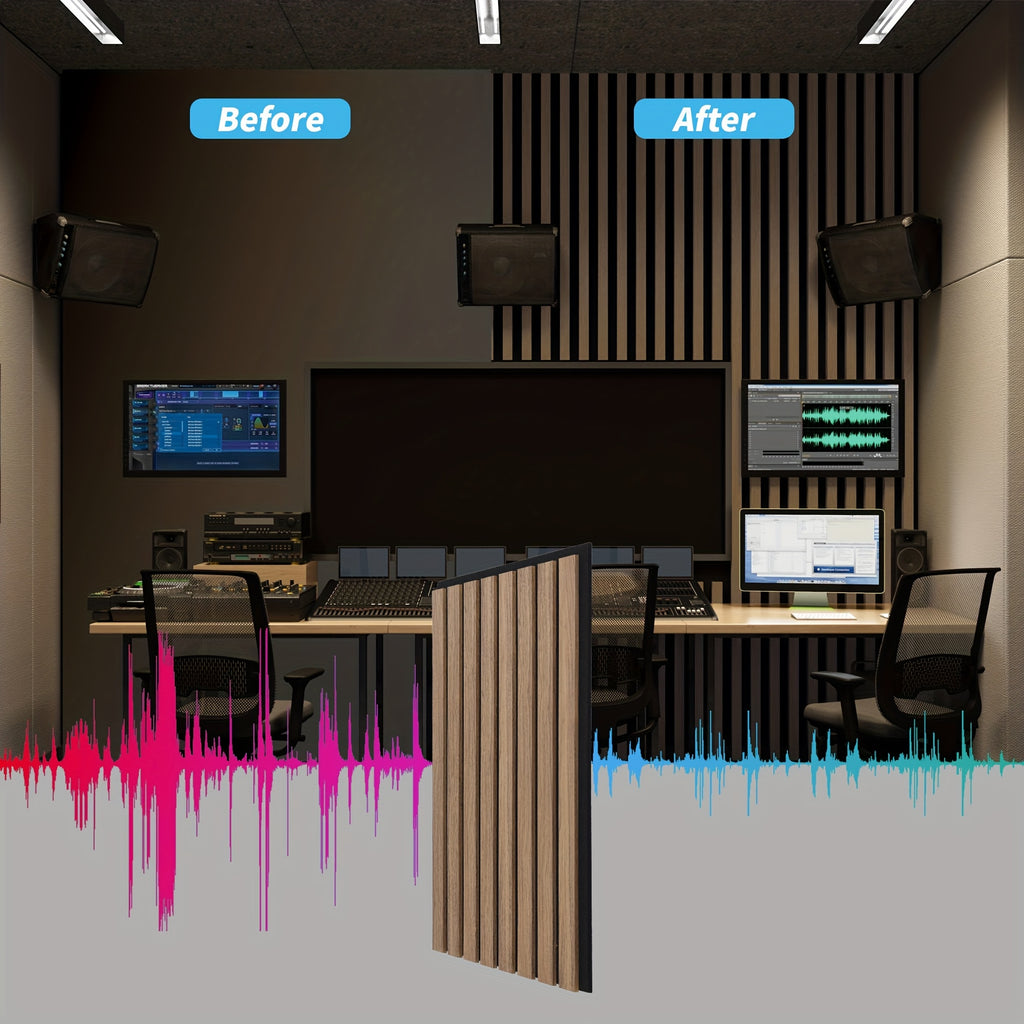 4-Sheet 93" X 12" Textured Wood-Look 3D Wall And Ceiling Tiles Noise Insulating MDF Grille Design, 31 Sq.Ft Coverage with Screws X56