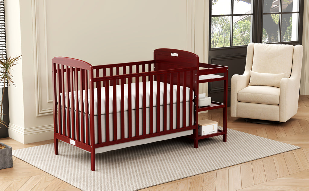 Goldzone 4-in-1 Convertible Baby Crib, Wooden Baby Stuffs Converts Into Toddler Bed with Changing Table, Newborn Essential Items Full Size Nursery Decor Cribs, Adjustable Heights, Item Weight: 56lbs, Maximum Weight Recommendation: 50lbs