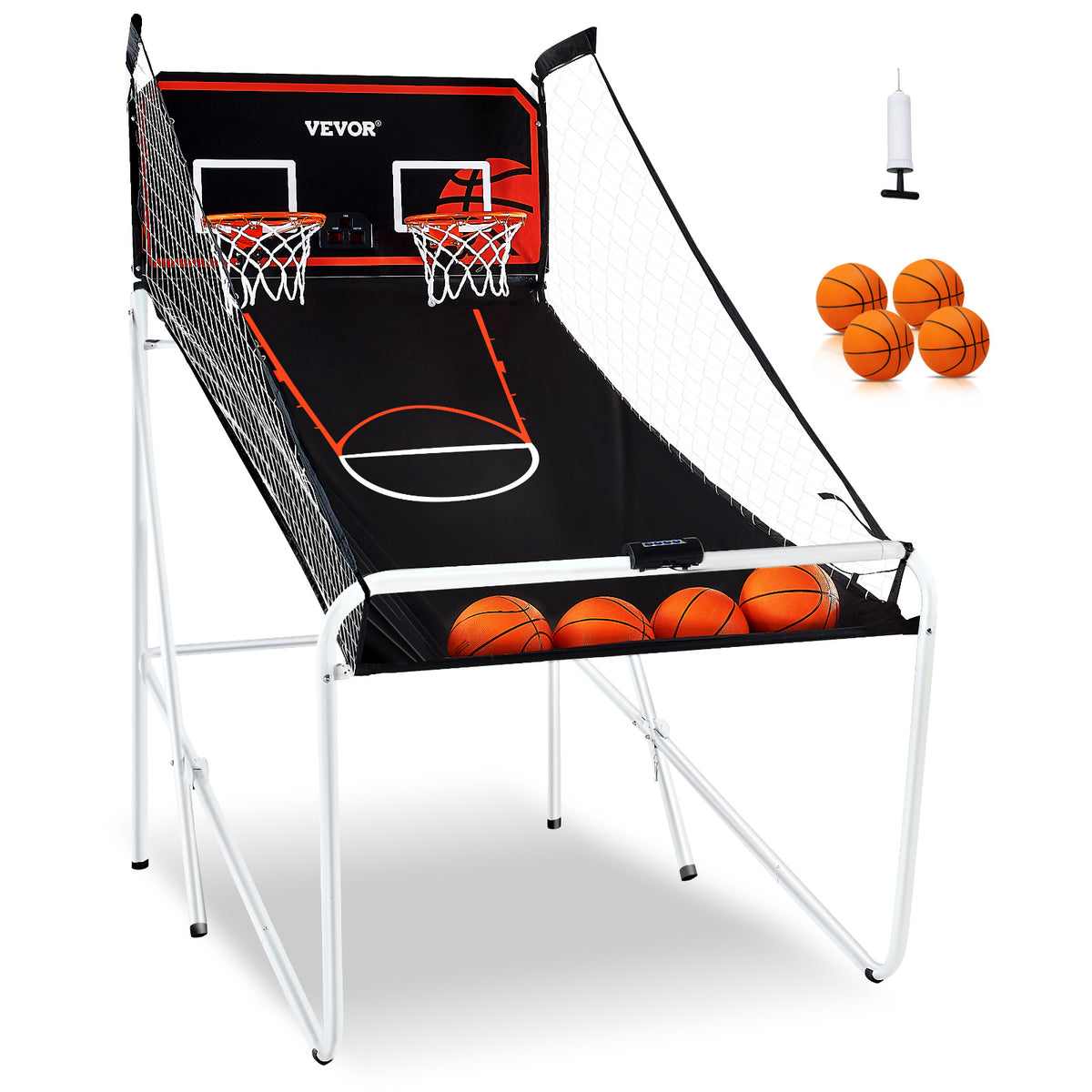 VEVOR Foldable Basketball Arcade Game, 2 Player Indoor Basketball Game, Home Dual Shot Sport with 4 Balls, 8 Game Modes, Electronic Scoreboard, and Inflation Pump, Adults (Black & White)