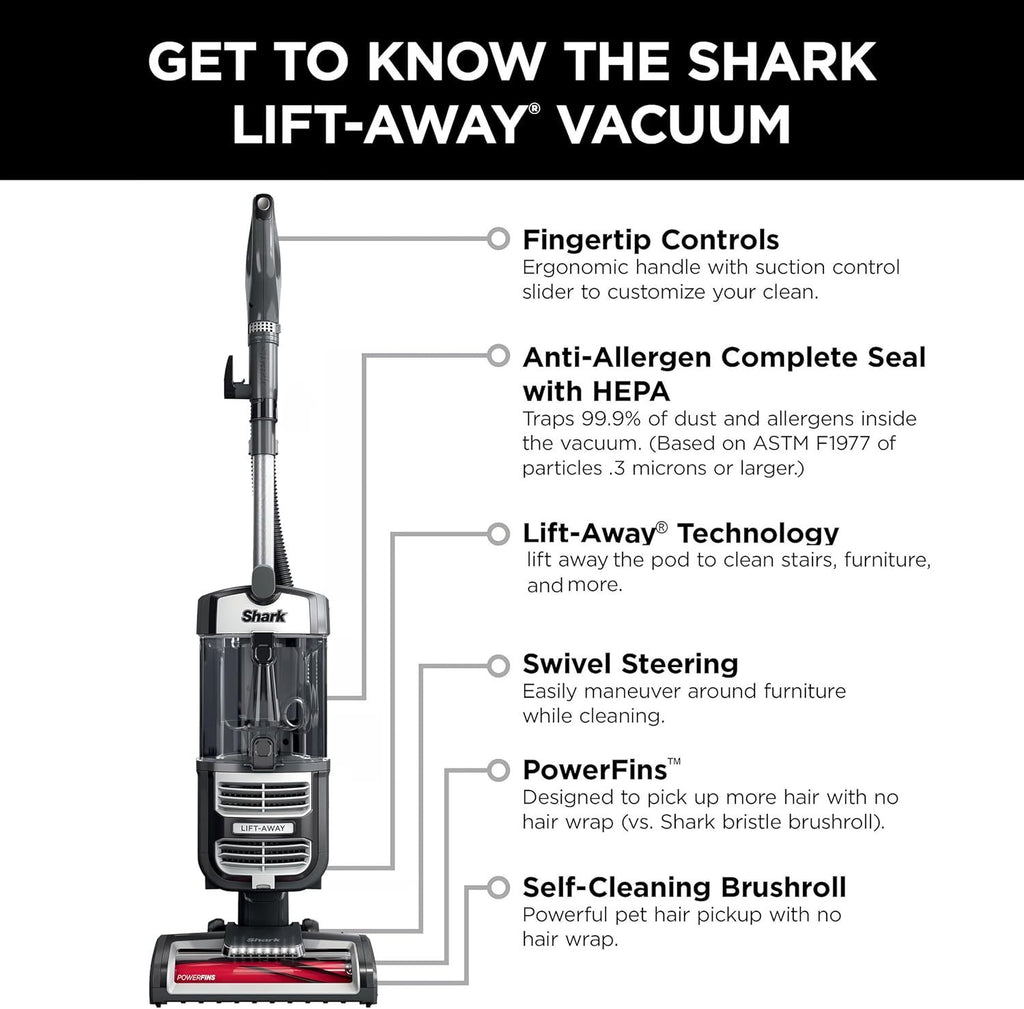 Shark Navigator Lift-Away Upright Vacuum UV730, Self-Cleaning Brushroll, HEPA Anti-Allergen Seal, Powerful Suction for Pet Hair, Carpet & Hard Floor Cleaner with LED Headlights, 13.5 lbs