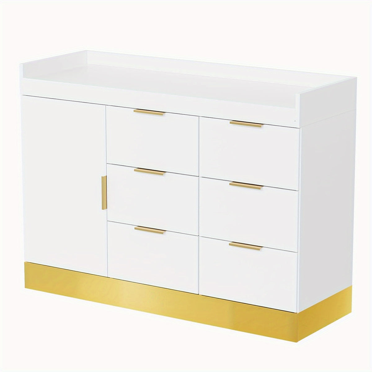 OmySalon Free-Standing Salon Station with 6 Drawers & Storage Cabinet - White Golden & Black Golden Barber Organizer, No Power Required, Durable Mobile Hair Styling Station for Salon & Spa Organization, Sleek Modern Design, Barber Supplies