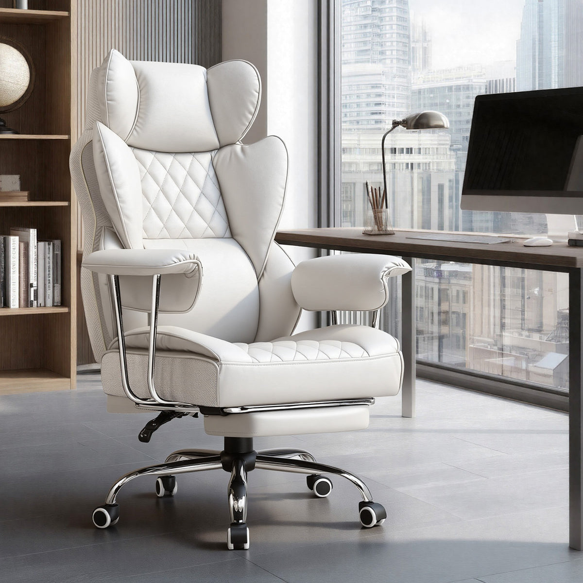 Executive Office Chair for Heavy People, Gaming Chair, Ergonomic Wide Desk Computer Chair with Pocket Spring Lumbar Support, Footrest, Outward Fixed Soft Armrests, High Back PU Leather, Height Adjustable, Big and Tall
