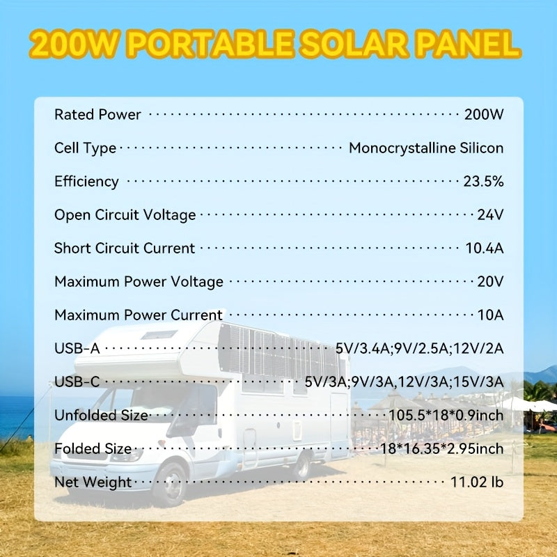 200W Portable Foldable Solar Panel - High Efficiency Solar Charger with USB-C PD3.0, USB-A QC3.0, MC4 & Multi-Output, Lightweight & Compact Design with 4 Kickstands, Perfect for RV, Camping, Road Trips, Fishing, Outdoor Adventures, Blackout Backup
