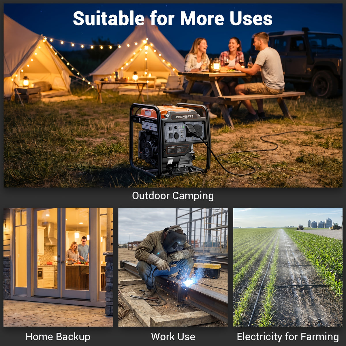 4000W Portable Inverter Generator, Low Noise Technology, 30A RV Outlet, Suitable for Home Emergencies, Emergency Use, and Camping, Can Handle Extreme Snowstorms and Hurricanes, Complies with EPA Standards