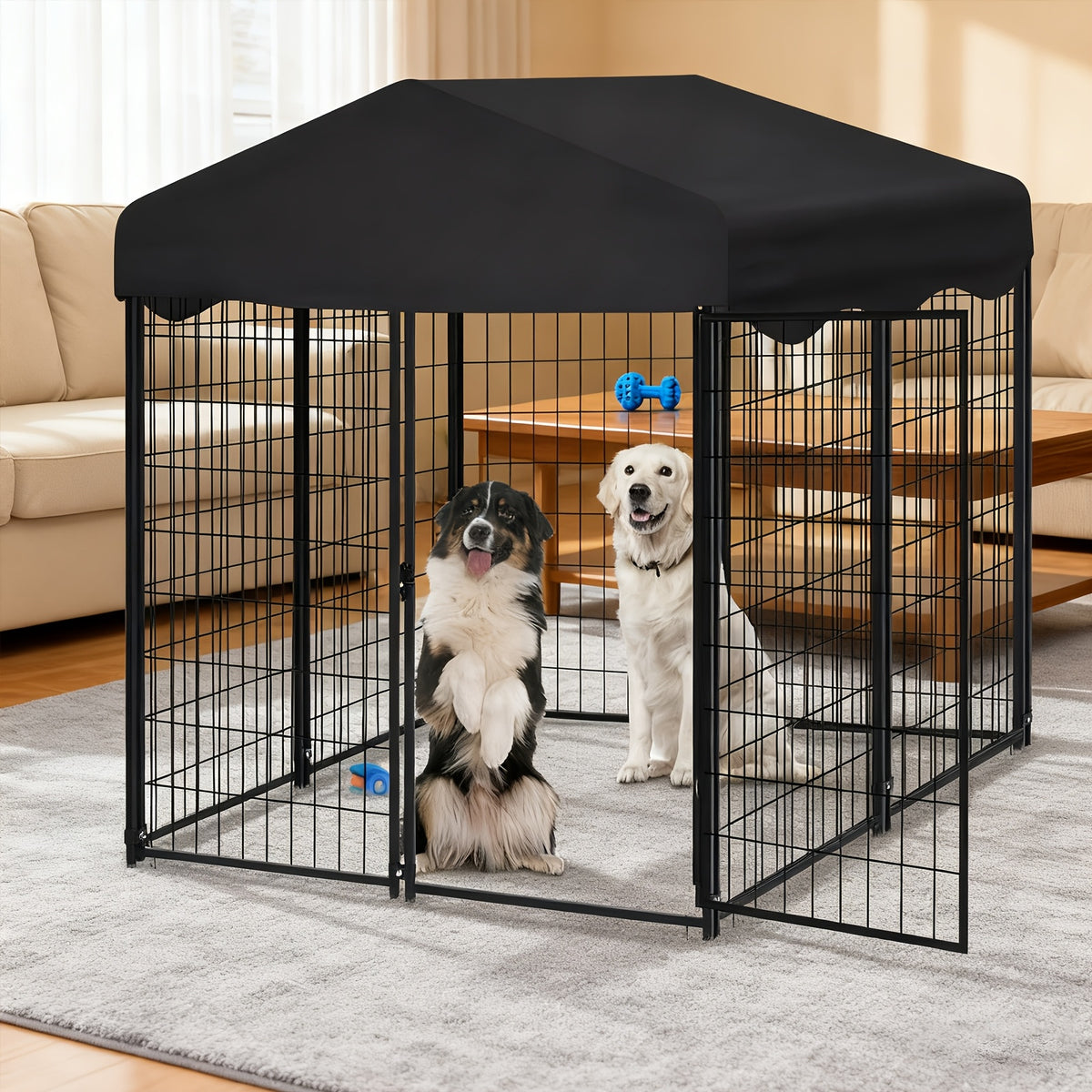 Sturdy Canine Crate, Metallic Animal Shelter And Outdoor Pet Area Featuring a Canopy, Food Dish, Secure Locking Gate, Easy Setup, Perfect for Dogs, Felines, Chickens, And Ducks, Without Battery