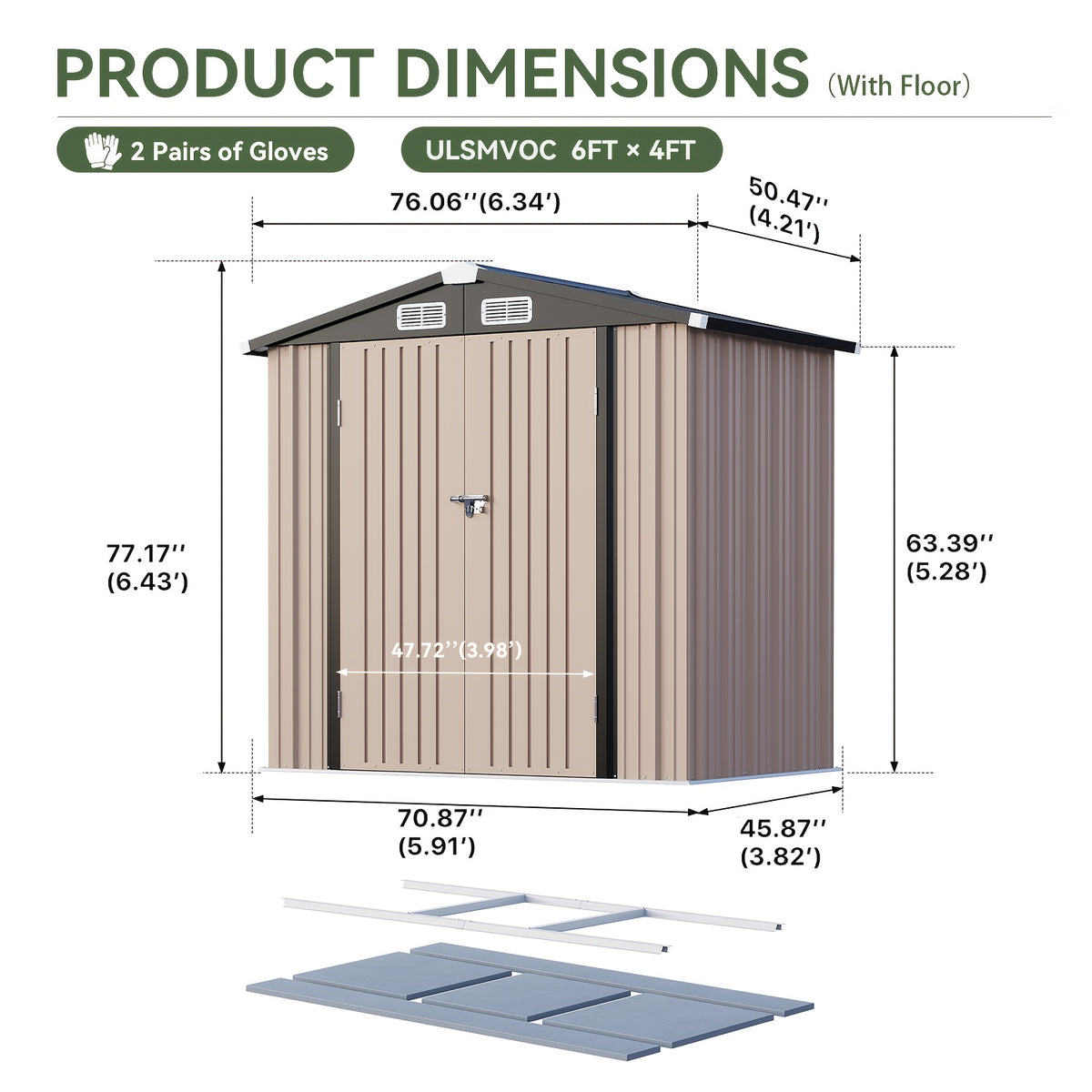 [Outdoor Storage Shed] ULSMVOC 10X12/10X8/8X6/6X4 FT Outdoor Storage Shed With Floor - Metal Garden Shed With Lockable Door And Sloped Roof For Garden, Backyard, Patio, And Backyard Brown