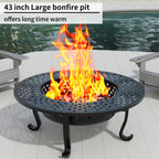 43 Inch Fire Pit with 2 Grills, Outdoor Wood Burning Firepit with Lid, Metal Round Table for Backyard Patio Garden Picnic Camping Bonfire