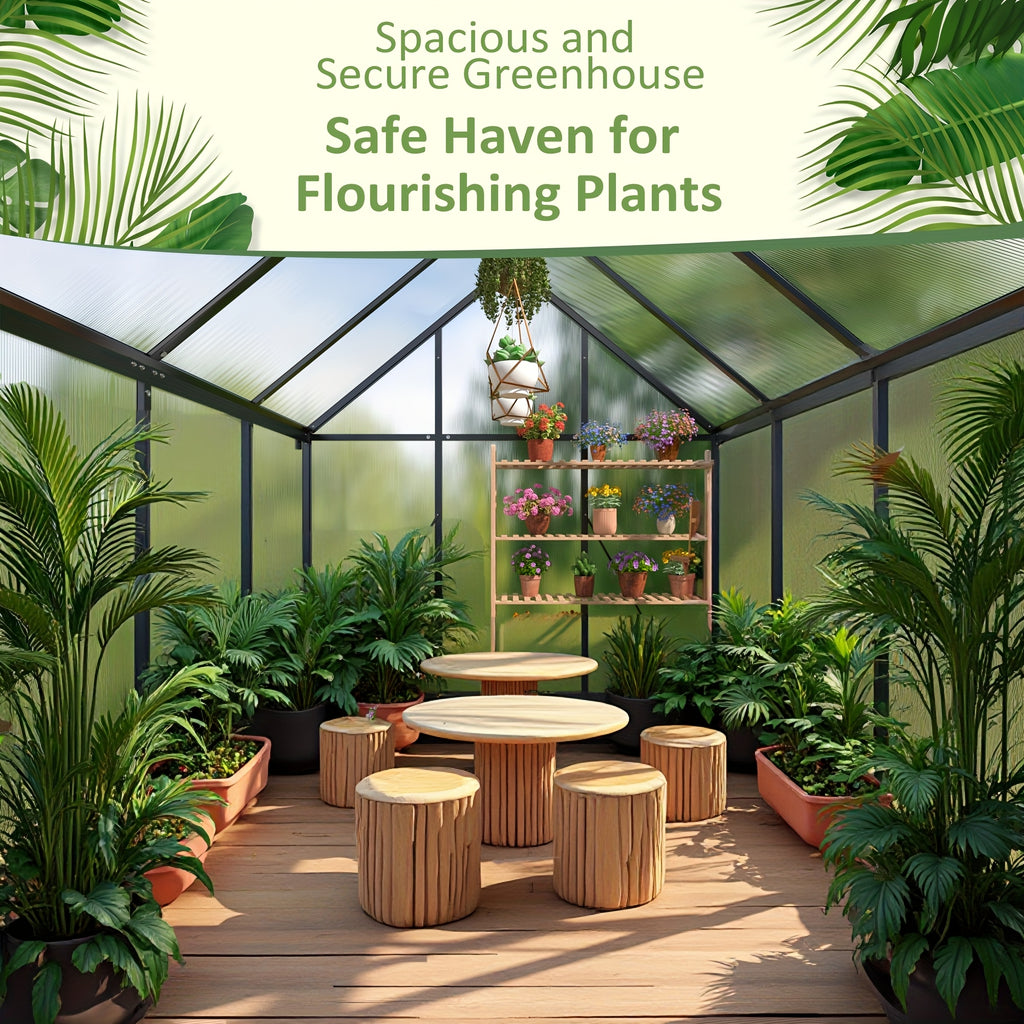 Spacious Outdoor Polycarbonate Garden House - Walk-in Design with Strong Aluminum Frame, Quick Setup, Roof Ventilation, and All-Year Round Protection - Ideal for Backyard Gardening and Greenhouse Use to Help Plants Flourish in Every Season