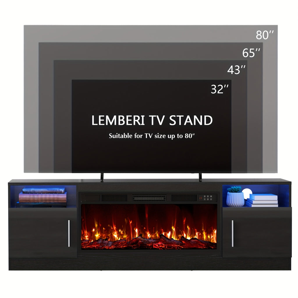 Fireplace TV Stand for Up to 80-Inch TVs with 36-Inch Fireplace, Modern Entertainment Center for Living Rooms
