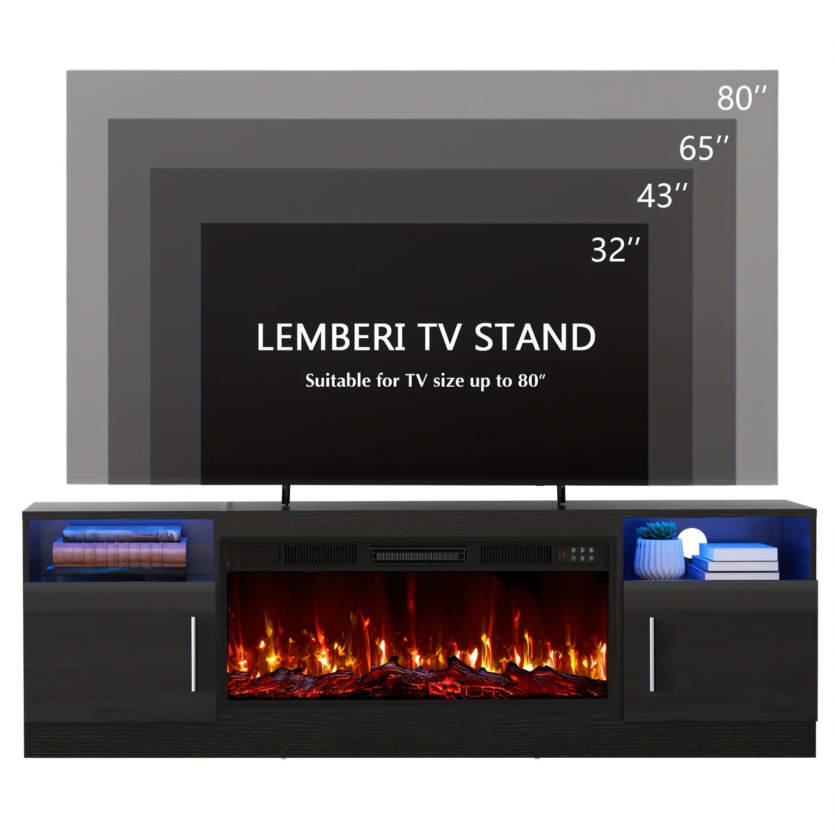 Fireplace TV Stand for Up to 80-Inch TVs with 36-Inch Fireplace, Modern Entertainment Center for Living Rooms