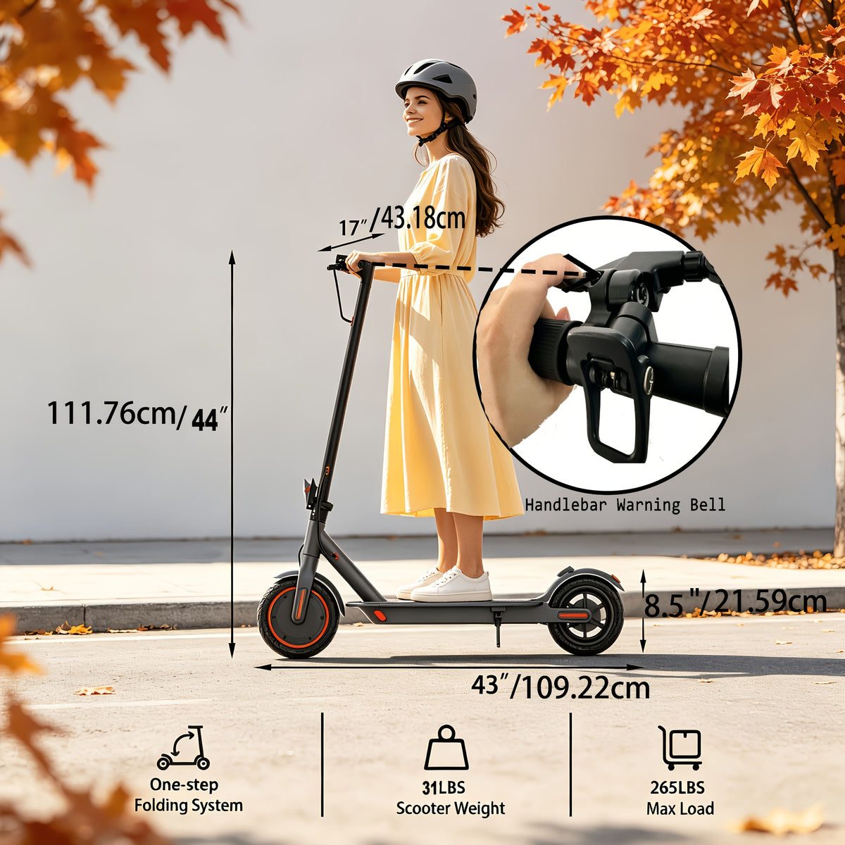 Long Distance Range, Foldable Adult Electric Scooter, 350W Motor, 8.5" Anti-Slip Solid Tires, Smart APP & LCD Dashboard, 3 Adjustable Speeds, Dual Safe Brakes, LED Headlight Taillight, Built-in Bell, Aluminum Alloy Frame, 265 LBS Max Load