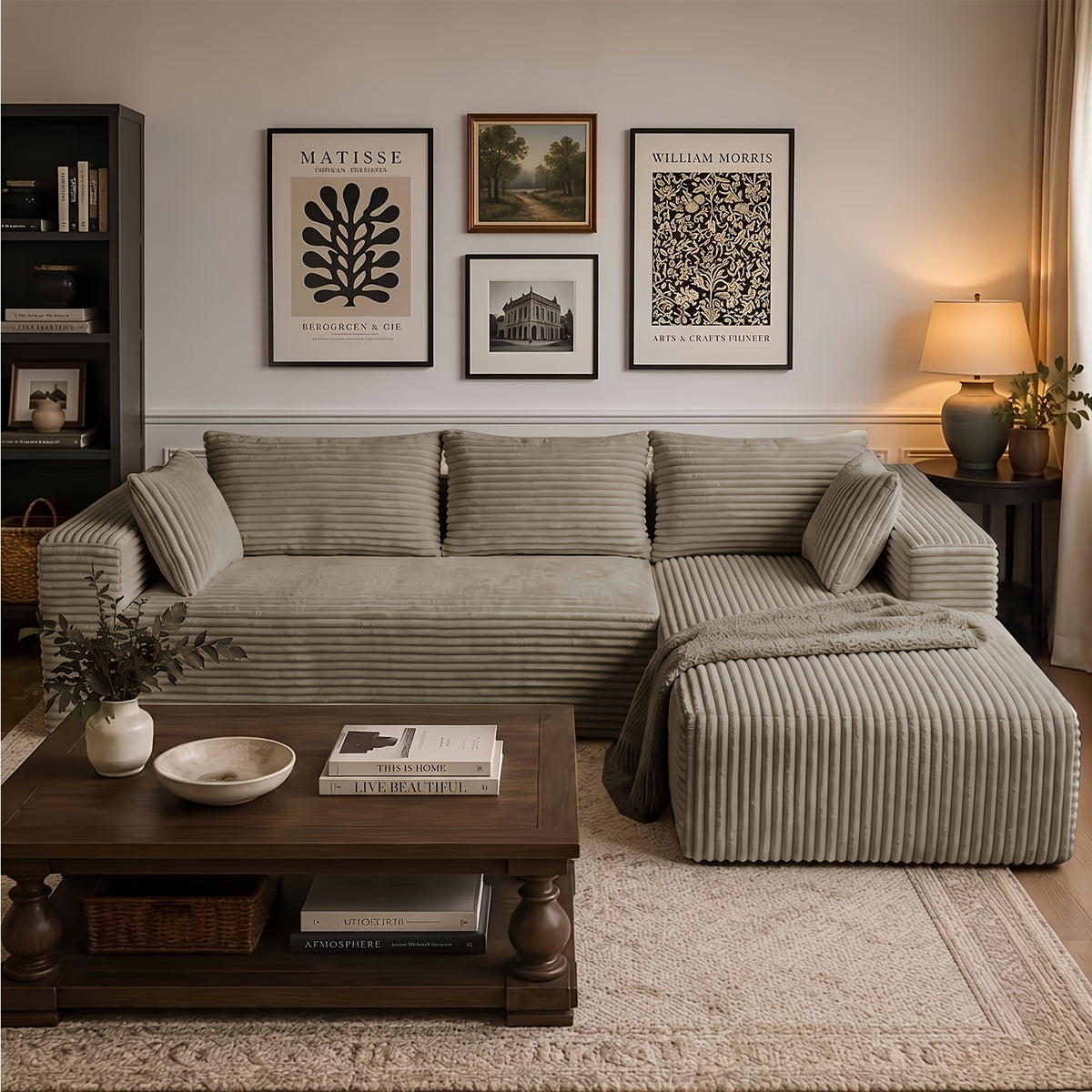 Oversized Cloud Boneless Sofa Couch with Lounge Chaise, Boneless Couch Bed, Modern Corduroy U/L Shaped Modular Cloud Sofa, Minimalist Modular Sectional Sofa with Deep Seat, Comfy Couch for Living Room, No Assembly Required