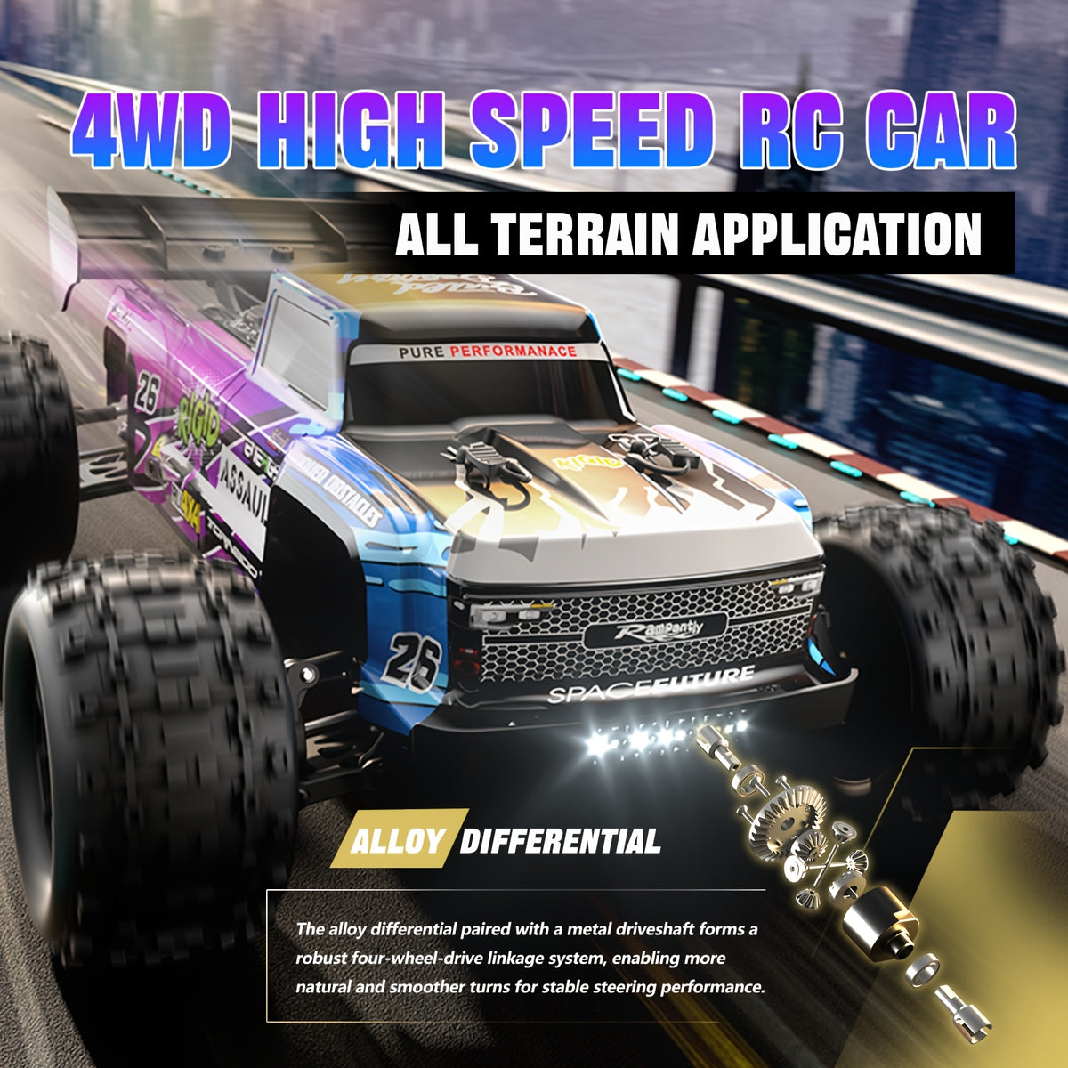 ZHUOYOU 1:12 Full Scale 4WD Brushless RC Car, All Terrain 60KM/H High Speed Off Road Truck, Alloy Chassis, 2.4Ghz, Supports Vehicles Racing Together, 3-Wire 17G Digital Servo, LED Light