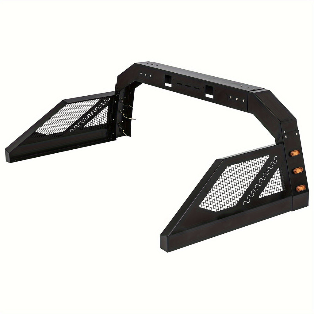 Truck Roll Bar Chase Rack Adjustable with 6 Amber Auxiliary Side Marker Lamps, Universal Fit for Pickup Trucks