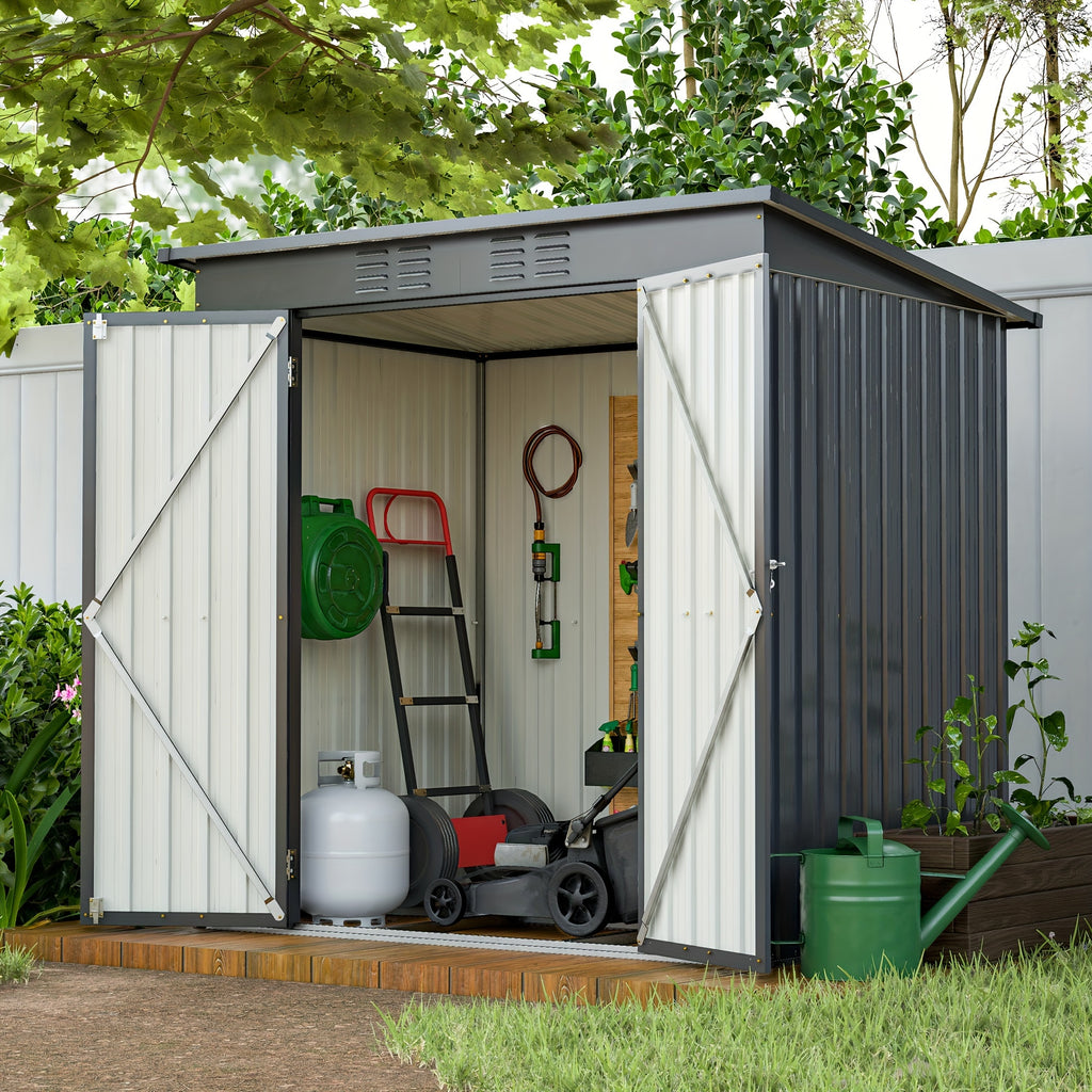 4' X 8' Metal Outdoor Storage Shed, Lean to Storage Shed, Garden Tool Storage House with Lockable Door And 2 Air Vents for Backyard, Patio, Lawn, Black