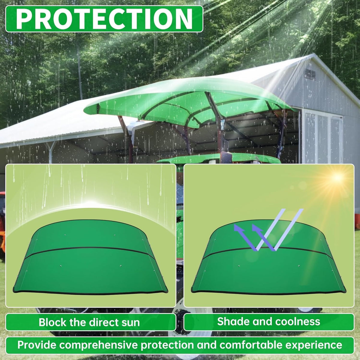 Tractor Canopy Compatible with All ROPS 48-3/8" X 48-3/8" Equipped Tractors and Mowers with a 2" x 2" or 2" x 3" ROPS (Will Add About 4'' to The Height of The Tractor, Red/Orange/Green/Wthite)