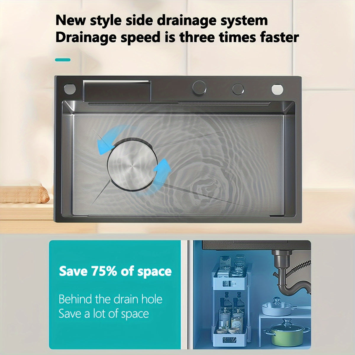 Stainless Steel Kitchen Sink with Waterfall Feature - Single Basin, Built-In/Under Countertop Design, Includes Faucet & Additions Kitchen Faucets for Sinks Kitchen Sink Faucet