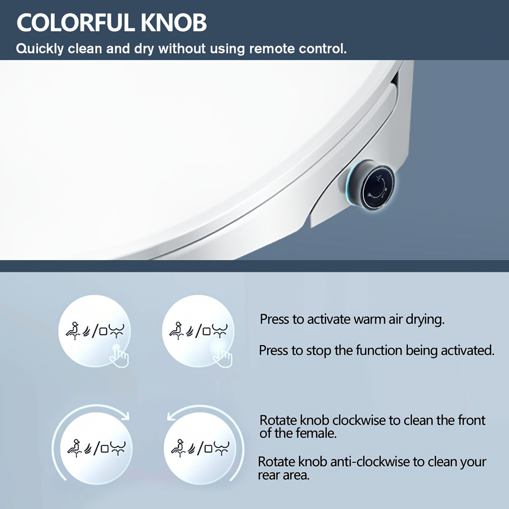Bidet Toilet Seat with Warm Water, Air Dryer, Heated Seat, LED Light, Quiet Operation, Wireless Remote, Stainless Steel Nozzle, Sittable Lid