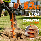 63CC Chisel Hole Excavator, Equipped with 2 Chisel Drill Bits (6 Inches And 10 Inches) And 3 Extension Rods, 2-Stroke Gasoline-Powered Earth Hole Excavator, for Farm Garden Plants