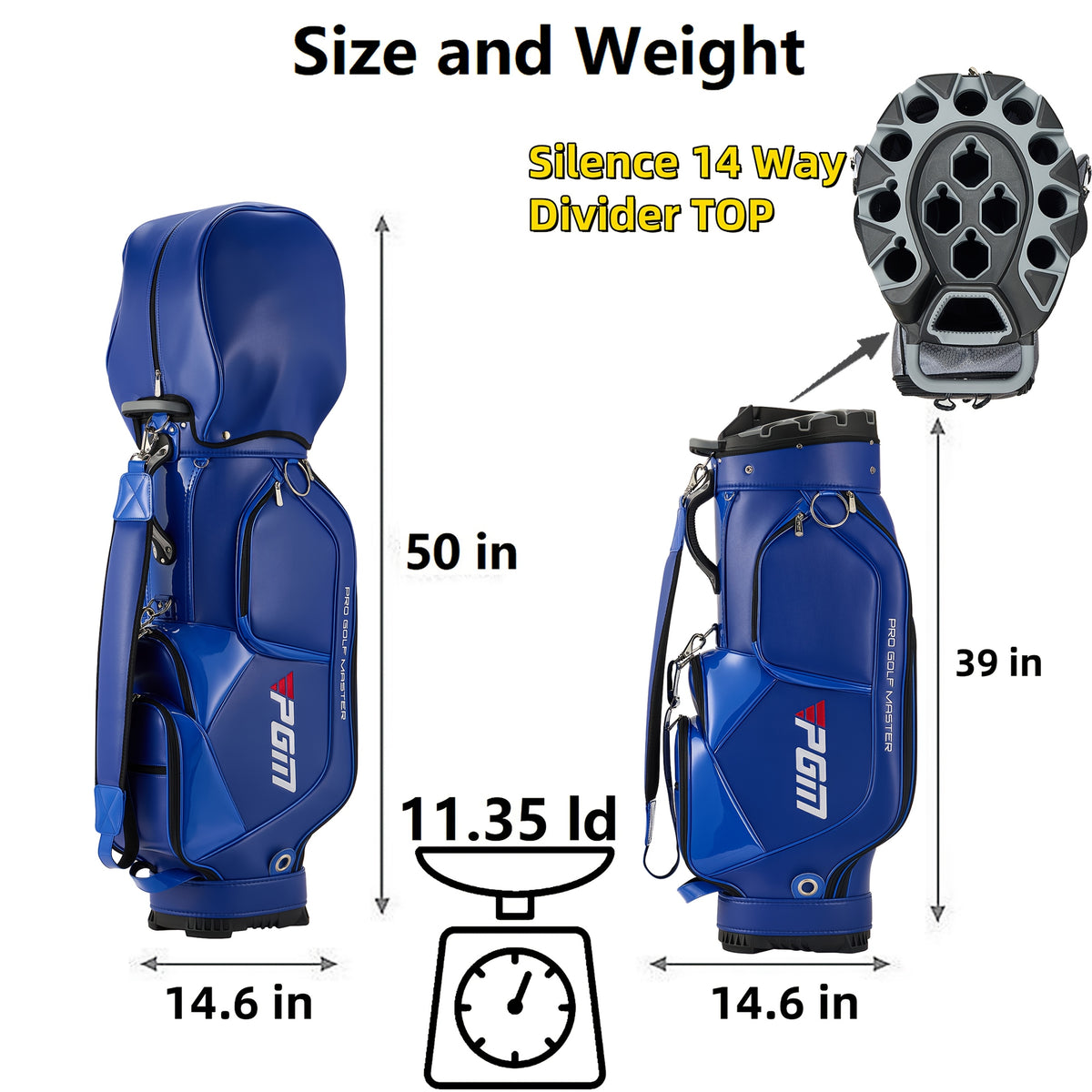 PGM Golf Cart Bag With 14 Way Organizer Divider Top, Premium Cart Bag With Handles And Rain Cover For Men/Blue