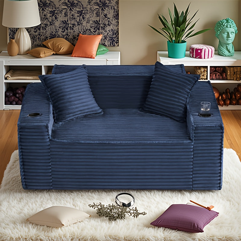 43.3-80.7" Corduroy Living Room Sofa, 3 Setaser Deep Seat Couch With 3 Lumbar Pillows, Comfy Boneless Sofa Modern Compressed Couch For Bedroom, Office, Apartment