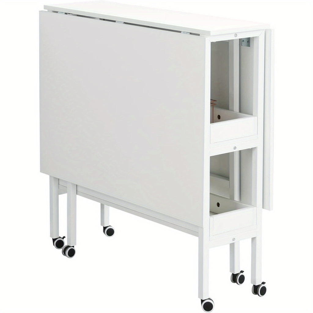 Home Hobby Sewing Table with Storage Shelves, Mobile Folding Cutting Table for Large Fabric, Foldable Craft Table for Home Office & Craft Room