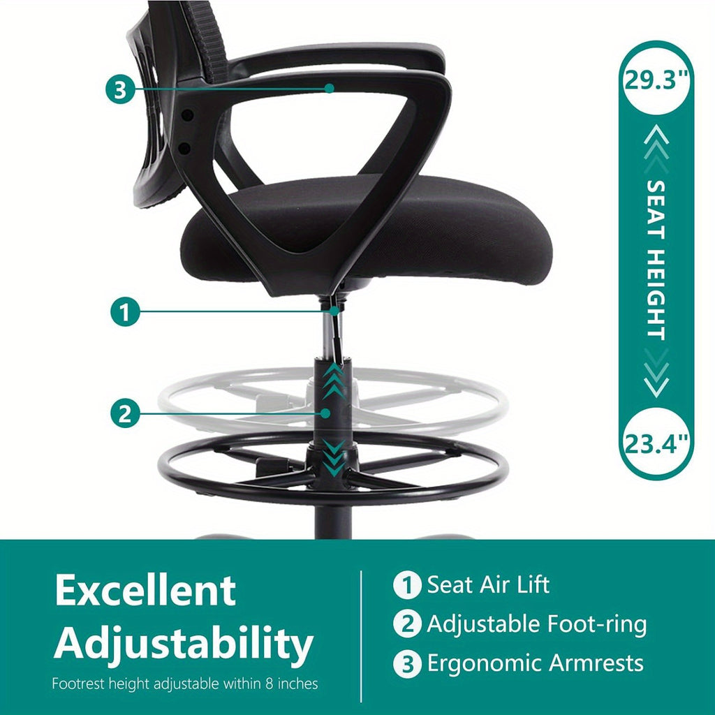 Home Office Drafting Chair Standing Desk Chair Tall Office Chair for Standing Desk, Tall Desk Chair Counter Height Adjustable Office Chairs with Comfortable Armrests, Bundle Pack