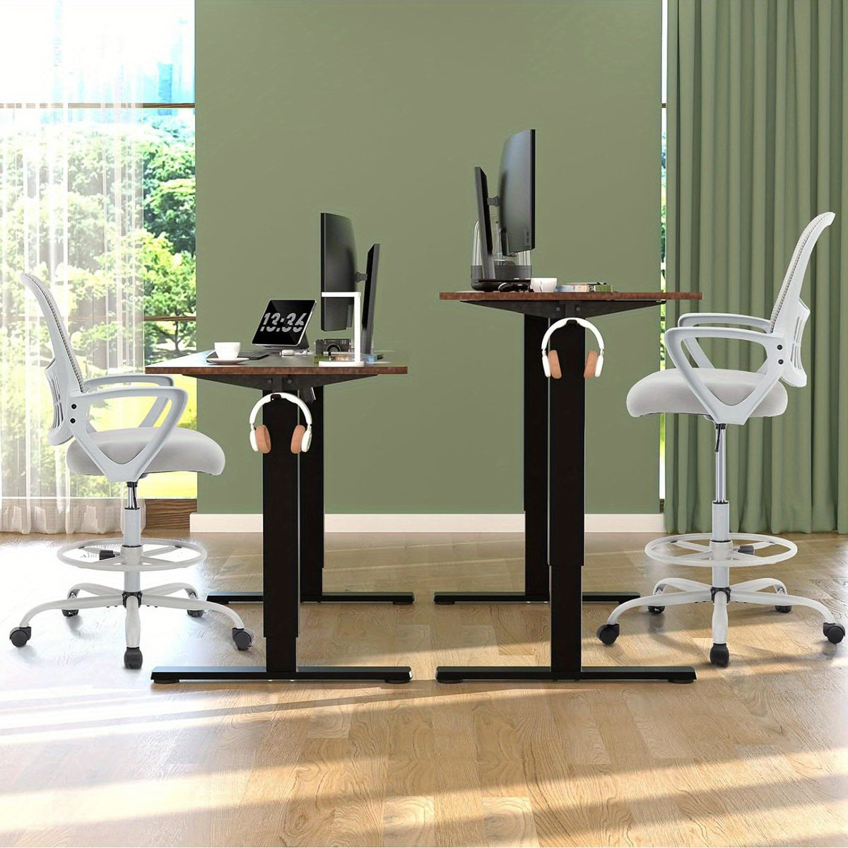 Home Office Drafting Chair Standing Desk Chair Tall Office Chair for Standing Desk, Tall Desk Chair Counter Height Adjustable Office Chairs with Comfortable Armrests, Bundle Pack