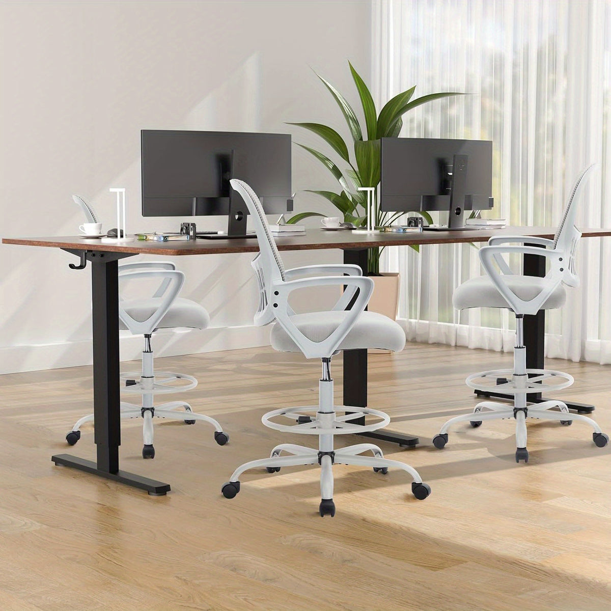 Home Office Drafting Chair Standing Desk Chair Tall Office Chair for Standing Desk, Tall Desk Chair Counter Height Adjustable Office Chairs with Comfortable Armrests, Bundle Pack