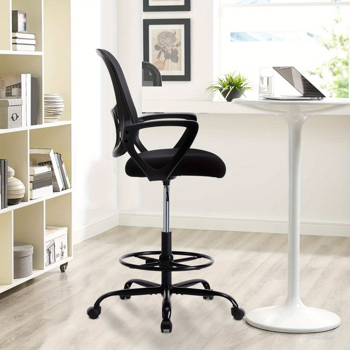 Drafting Chair for Standing Desks with Adjustable Counter Height and Comfortable Armrests for Home Offices