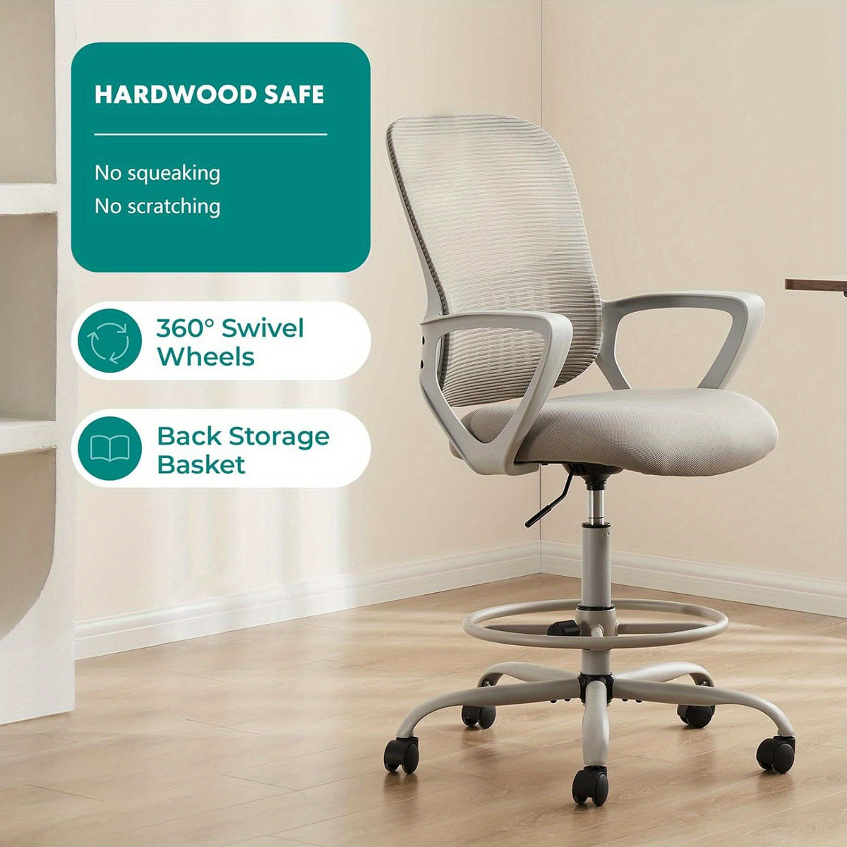 Home Office Drafting Chair Standing Desk Chair Tall Office Chair for Standing Desk, Tall Desk Chair Counter Height Adjustable Office Chairs with Comfortable Armrests, Bundle Pack