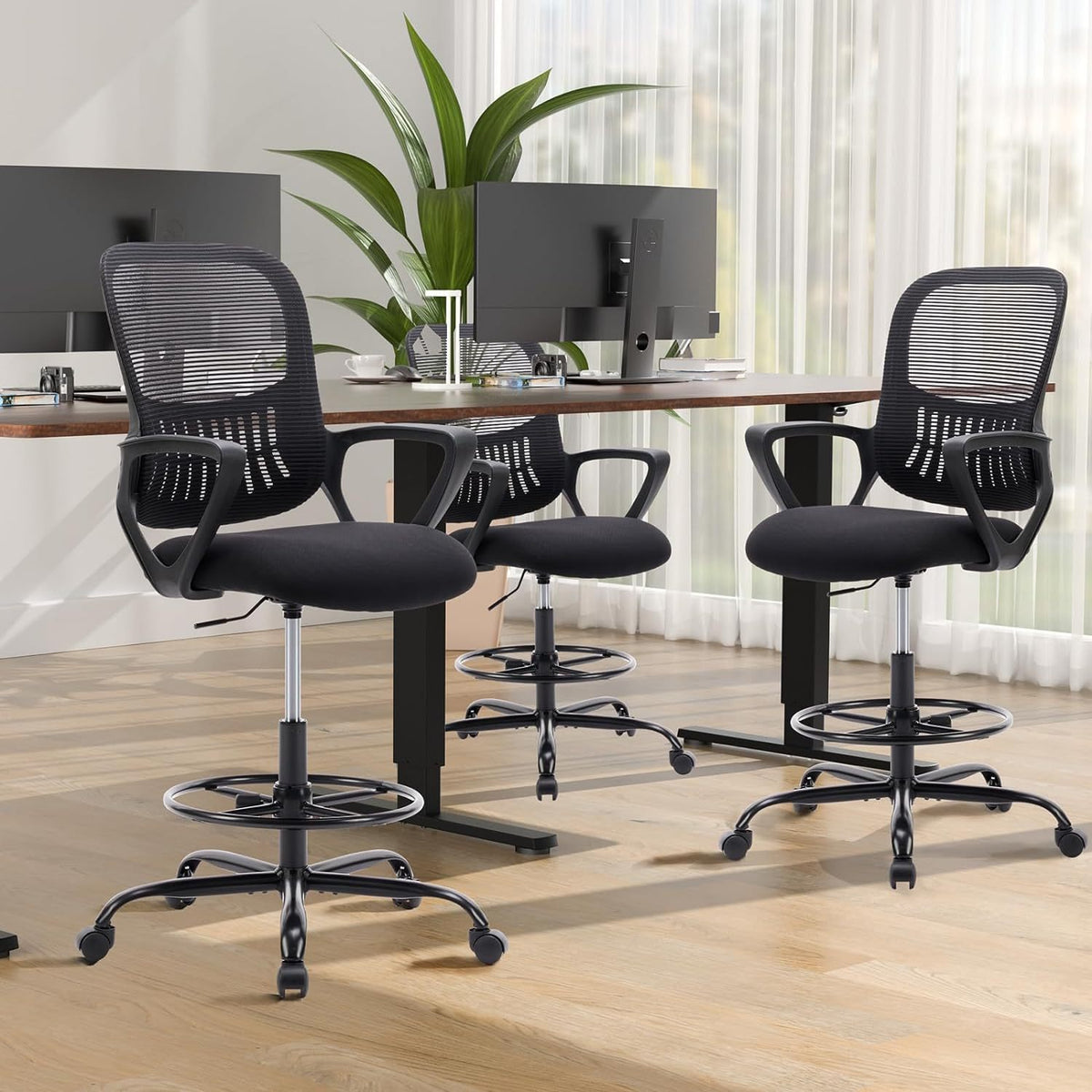 Home Office Drafting Chair Standing Desk Chair Tall Office Chair for Standing Desk, Tall Desk Chair Counter Height Adjustable Office Chairs with Comfortable Armrests, Bundle Pack