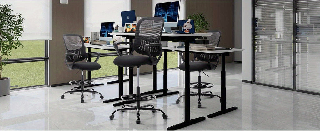 Home Office Drafting Chair Standing Desk Chair Tall Office Chair for Standing Desk, Tall Desk Chair Counter Height Adjustable Office Chairs with Comfortable Armrests, Bundle Pack