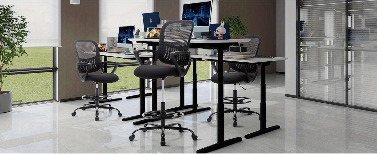 Home Office Drafting Chair Standing Desk Chair Tall Office Chair for Standing Desk, Tall Desk Chair Counter Height Adjustable Office Chairs with Comfortable Armrests, Bundle Pack