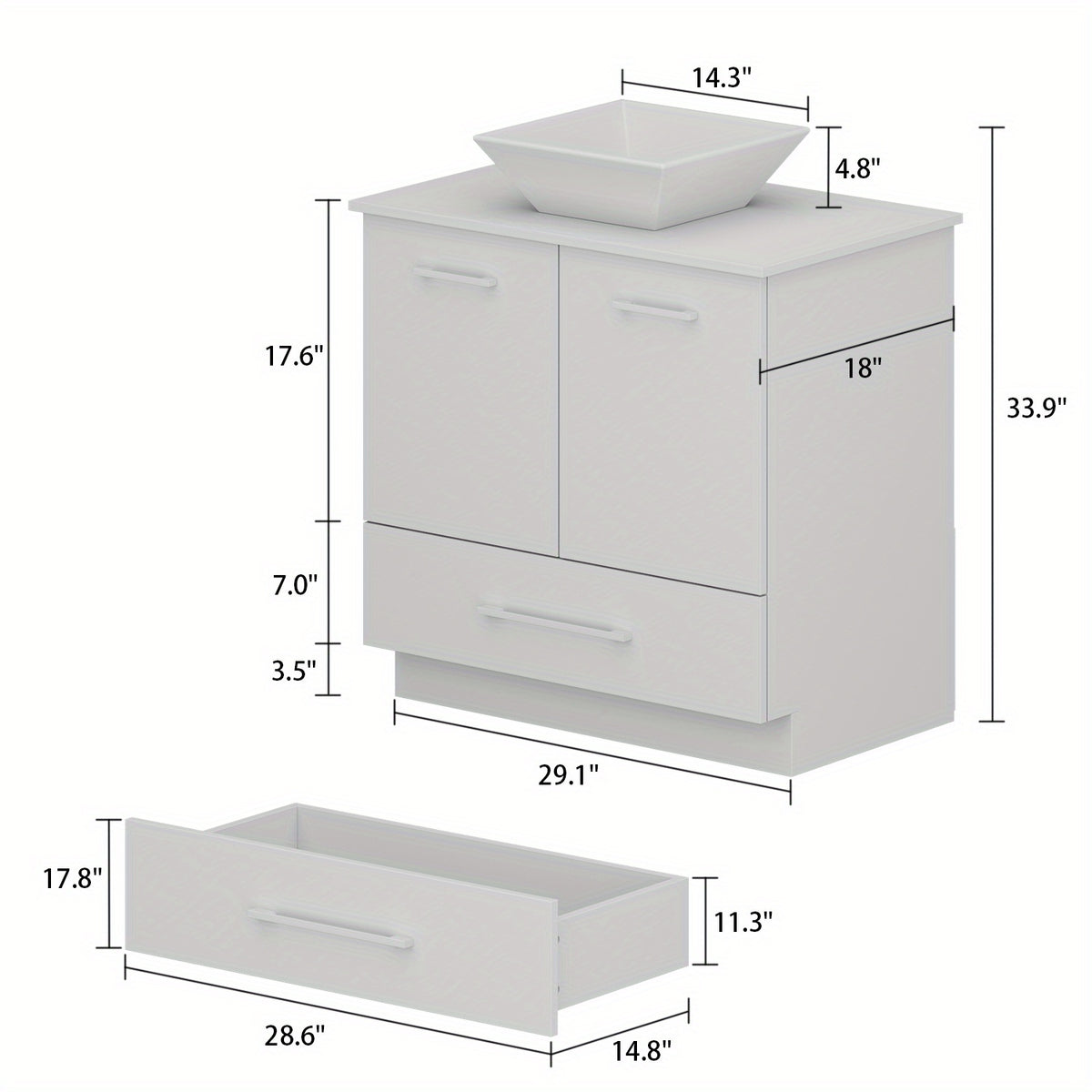 Free-Standing Single Bathroom Vanity, with White Ceramic Top, White Washbasin, Oak Cabinet Body, Large Storage Capacity, Minimalist Design