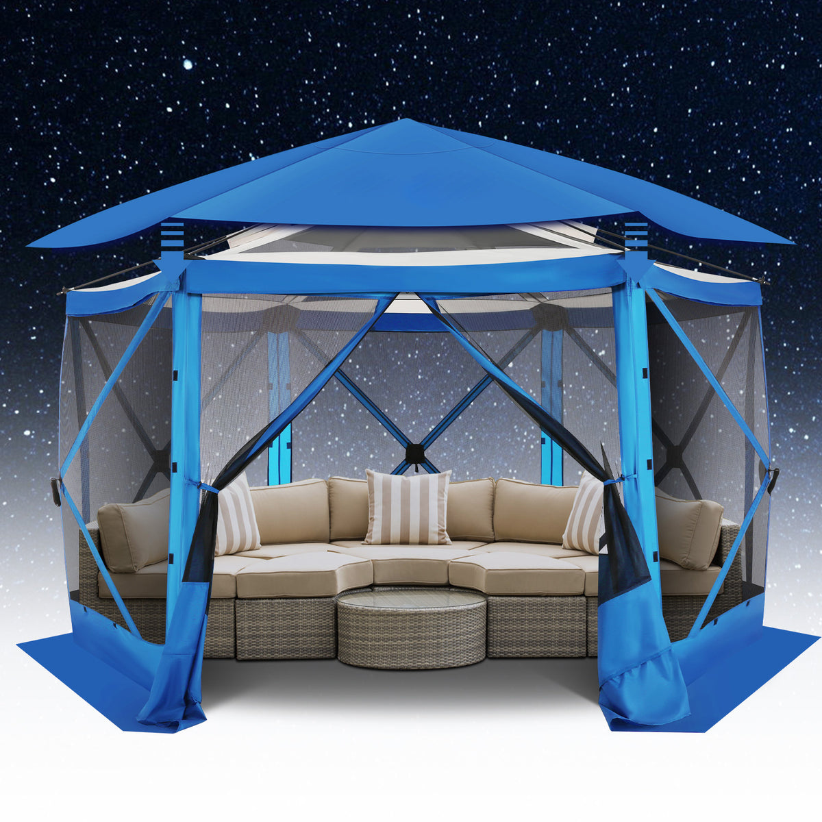 12×12/15×15ft Pop Up Party Tent, Foldable Canopy, Gazebo Outdoor, With Mosquito Netting Sidewalls, With Portable Bag, Stakes And Rope, Easy To Set Up, Suitable For Outdoors, Lawn, Terrace, Barbecue, Party, Courtyard, Garden, Beach